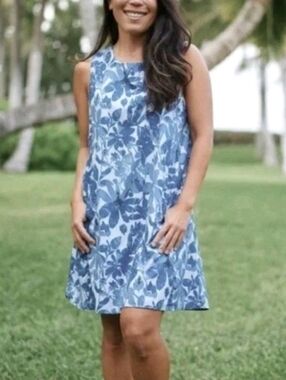 RIPSKIRT Blue Camo Floral Sleeveless Dress Pockets Outdoor Travel Beach Size M